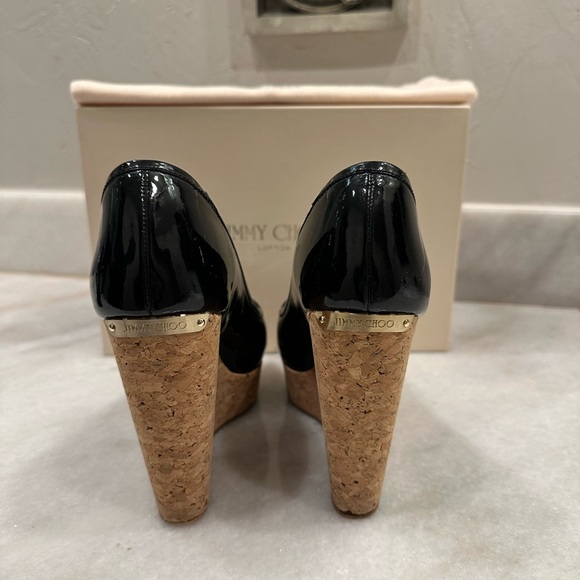 Jimmy Choo Patent Black Leather Papina Wedges - Picture 3 of 6